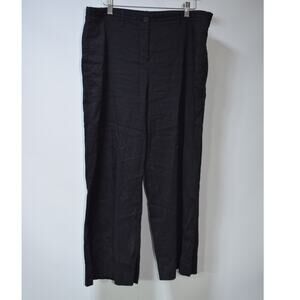 Theory Black Linen Blend Wide Leg Pants Size 10 Tailored Flat Front